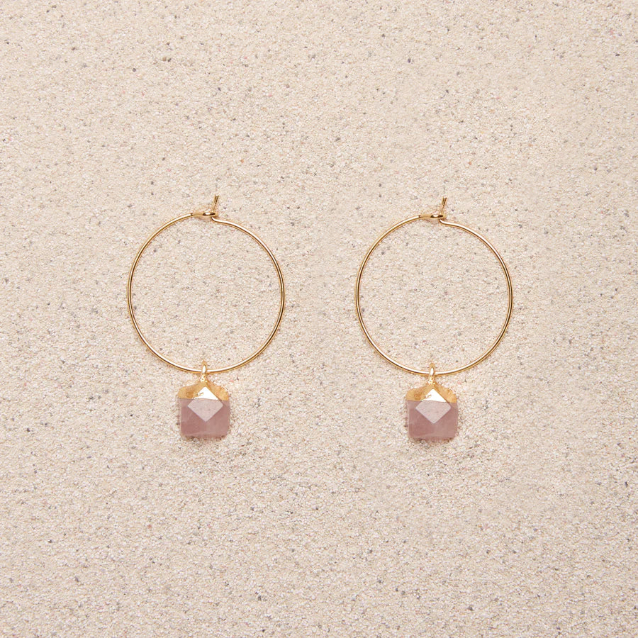 Sarah Rose Quartz Hoops