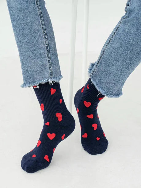 Long Ribbed Heart Socks