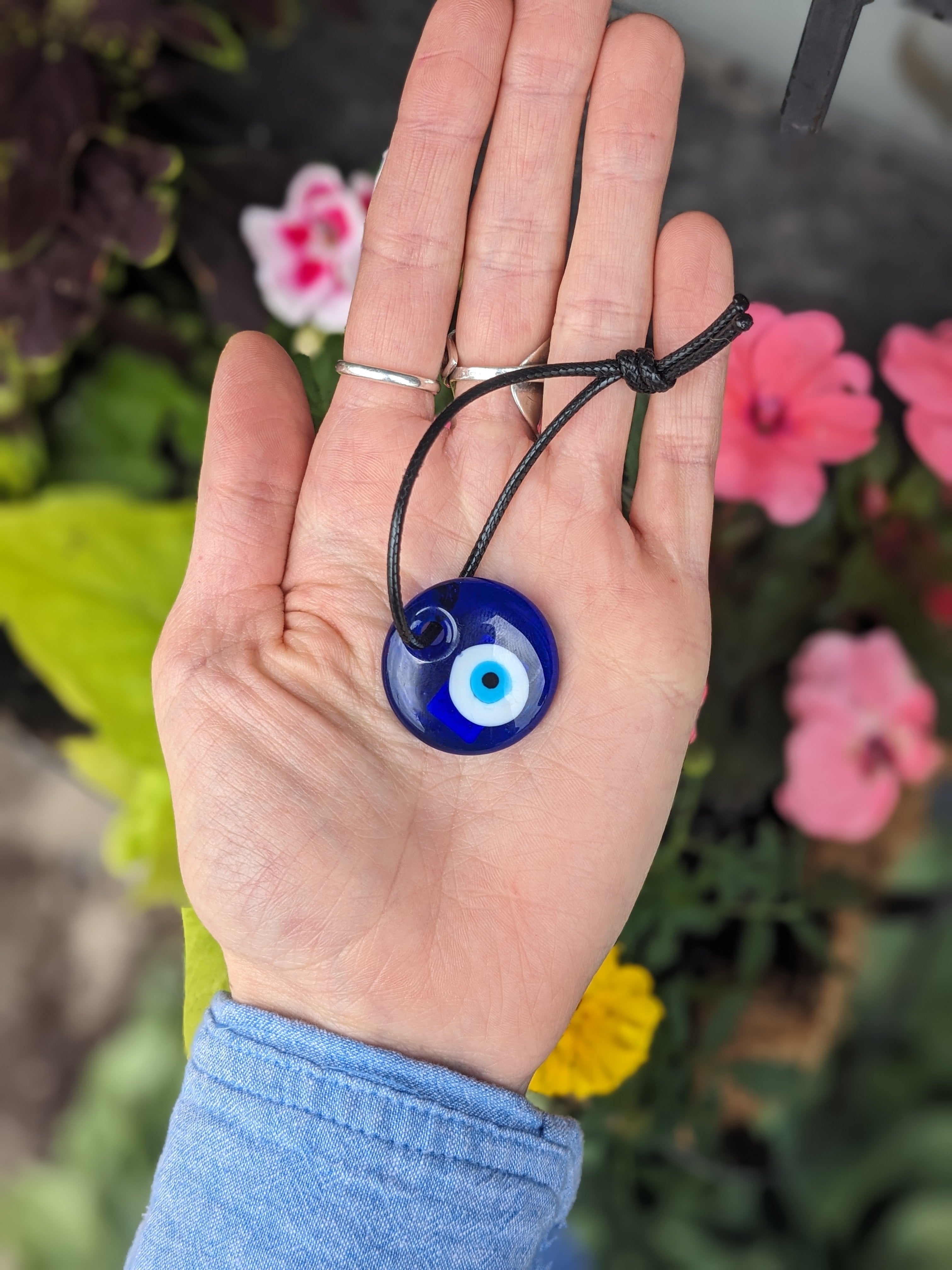 Tiny Small Evil Eye black string Purdy Natural